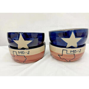 Marshall Pottery Tony Hughington Signed 5" Bowls Set of 4 Texas Theme Vintage